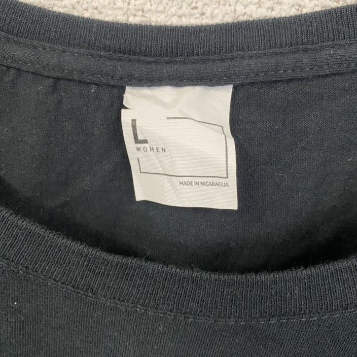 古着 used 半袖プリントTシャツ クルーネック レトロデザイン PEACE OUT 黒 ブラック Lサイズ