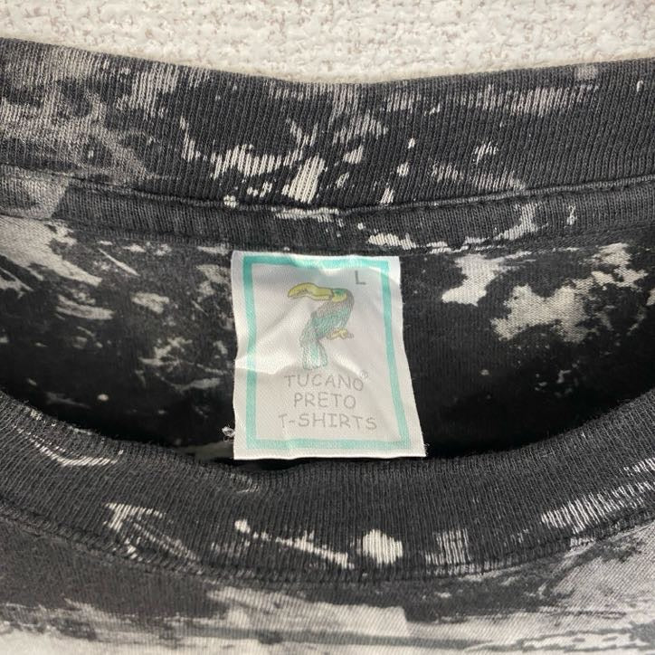 古着 used 半袖プリントTシャツ クルーネック レトロデザイン グランジ モスキートヘッド 黒 ブラック Lサイズ