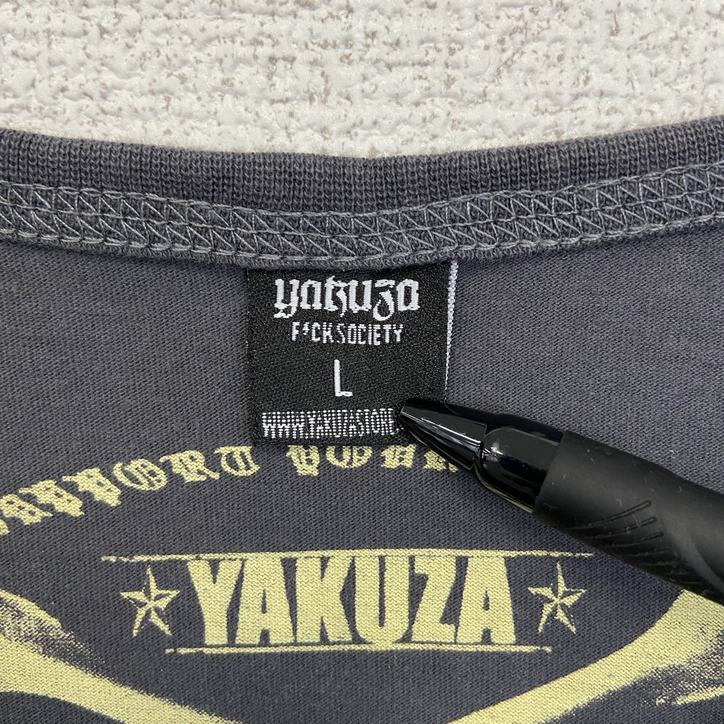 古着 used YAKUZA 半袖オリジナルプリントノースリーブトップス スカル ドクロ クルーネック 灰色 レトロ Lサイズ