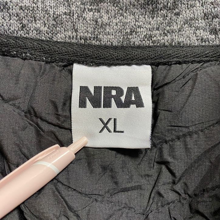 古着 used NRA 長袖ハーフジップフリース ブルゾン 霜降り柄 ワッペンロゴ ダークグレー オーバーサイズ XLサイズ