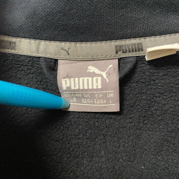 古着 used PUMA プーマ 長袖フルジップワンポイントロゴ刺スウェット トレーナー ハイネック ブラック Lサイズ