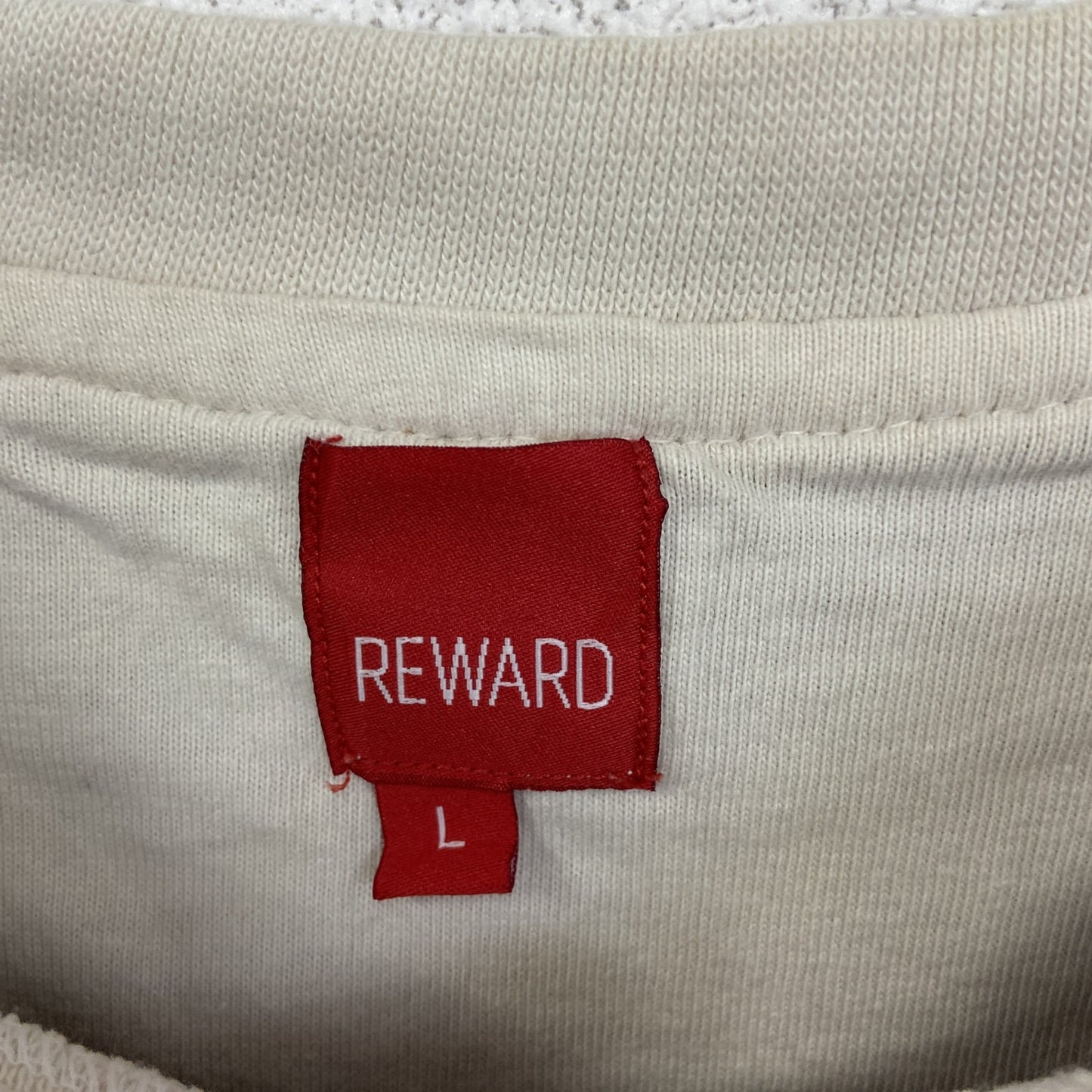 古着 used REWARD 長袖レイヤードTシャツ Y2K クルーネック スカルデザイン バイカラー 茶色 白 レトロ Lサイズ