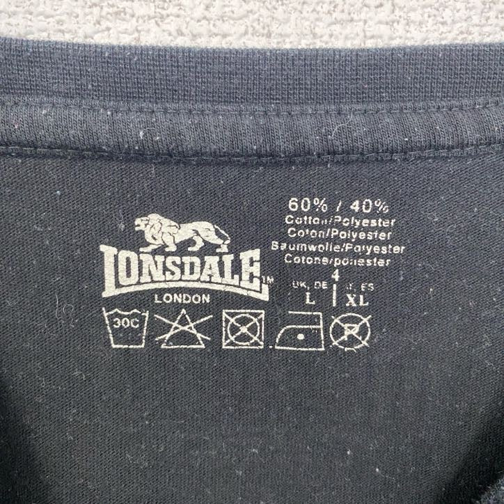 古着 used LONSDALE LONDON ロンズデール ロンドン 半袖プリントTシャツ レトロ 黒 ブラック Lサイズ