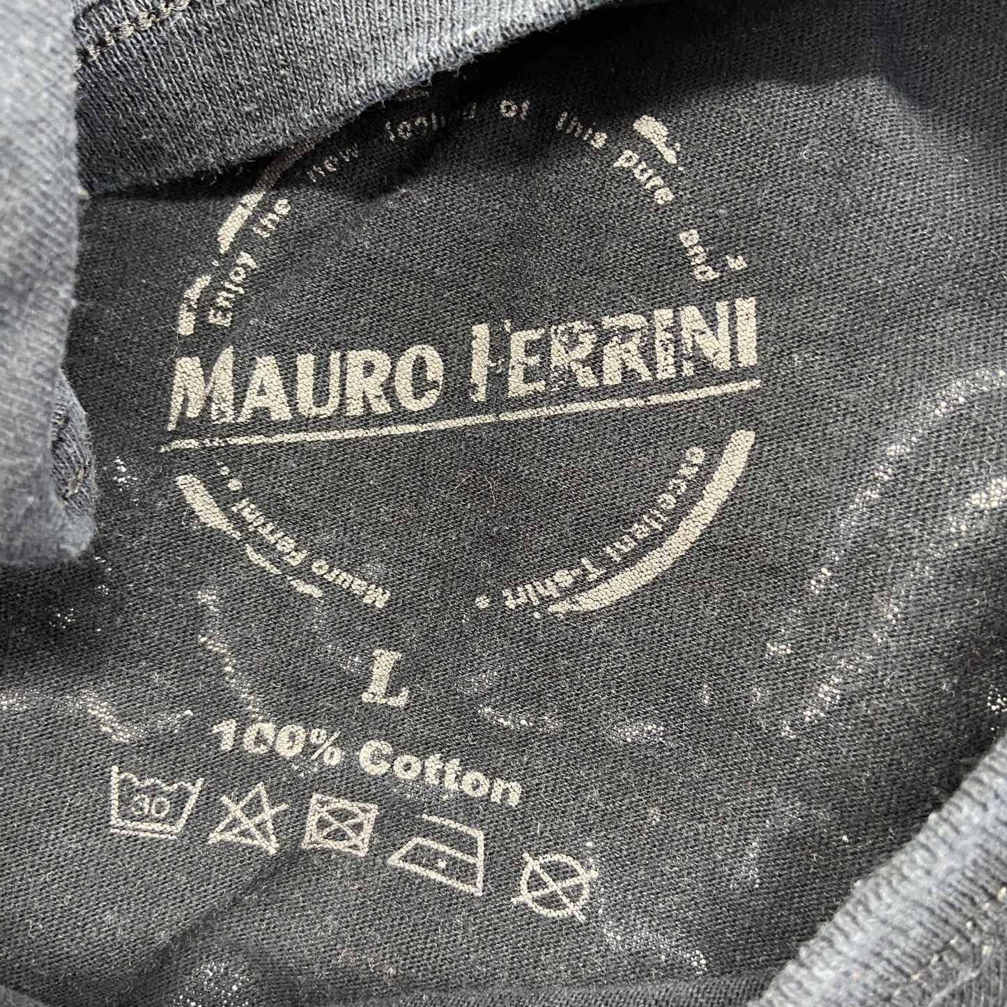 古着 used MAURO IERRINI 半袖ビッグプリントTシャツ ライオン 翼 十字架 クルーネック 黒 レトロ Lサイズ