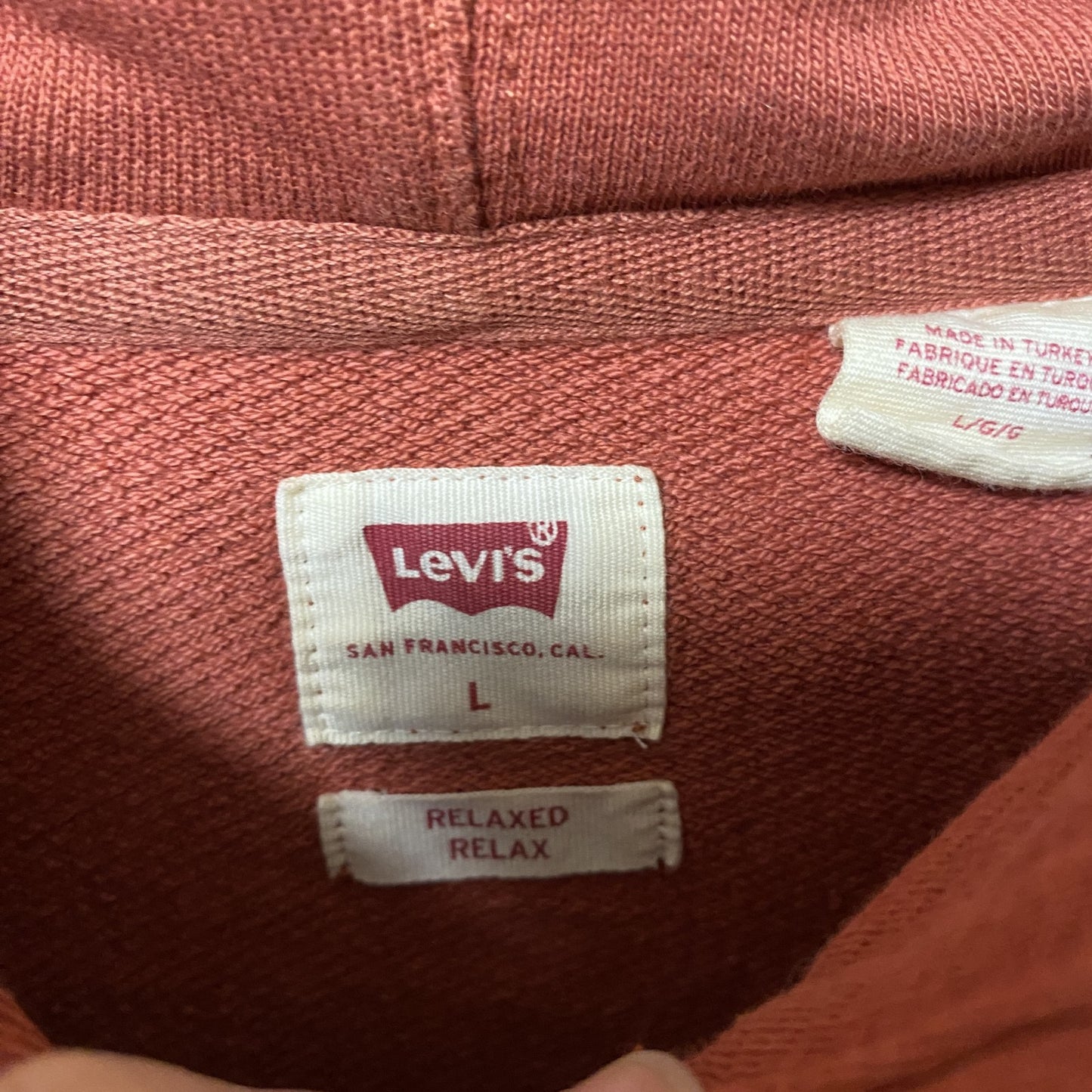 古着 used Levi’s リーバイス 長袖ロゴプリントパーカー スウェットフーディ オレンジ カジュアル Lサイズ