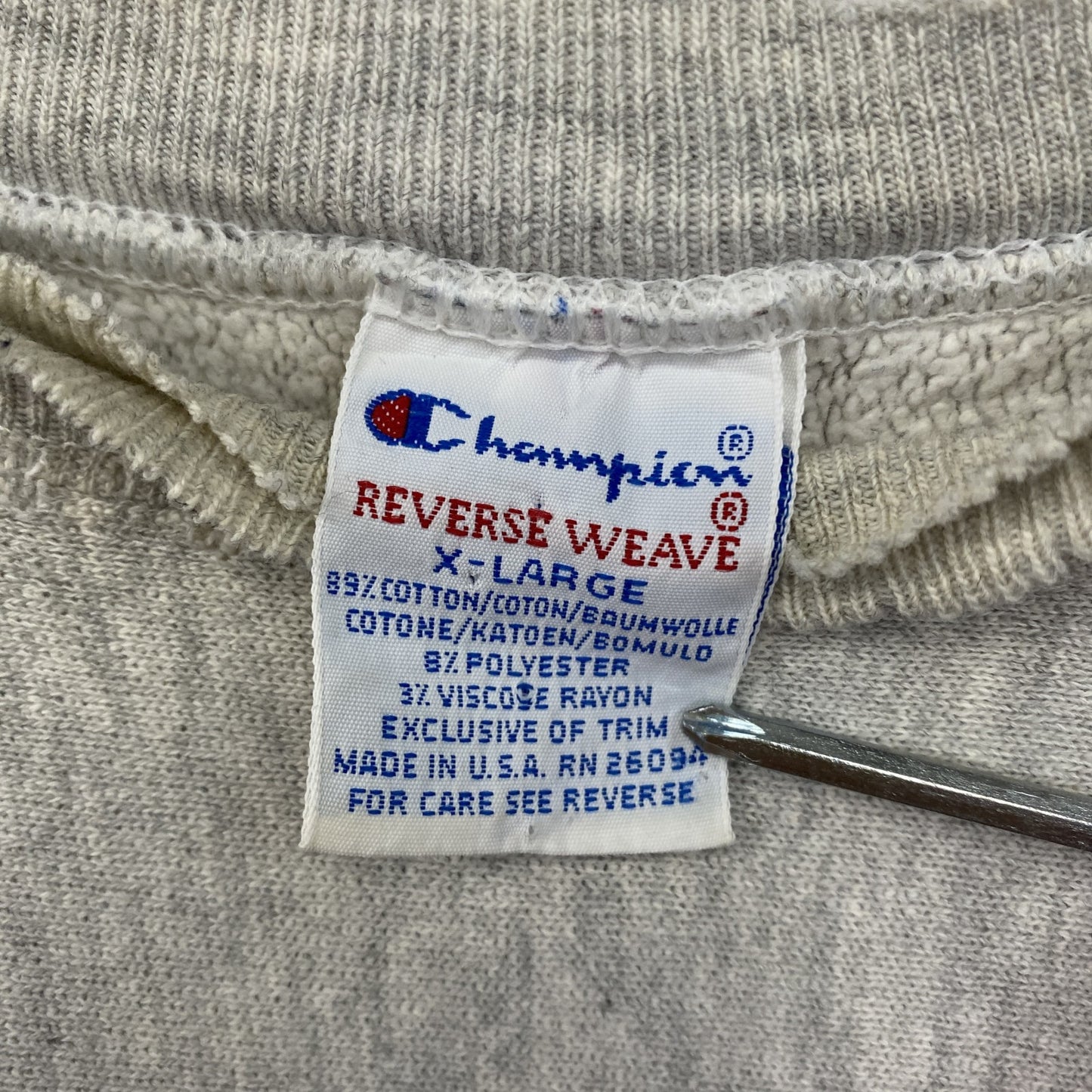 90s Champion チャンピオン リバースウィーブ スウェット/トレーナー 刺繍タグ 霜降りグレー XLサイズ