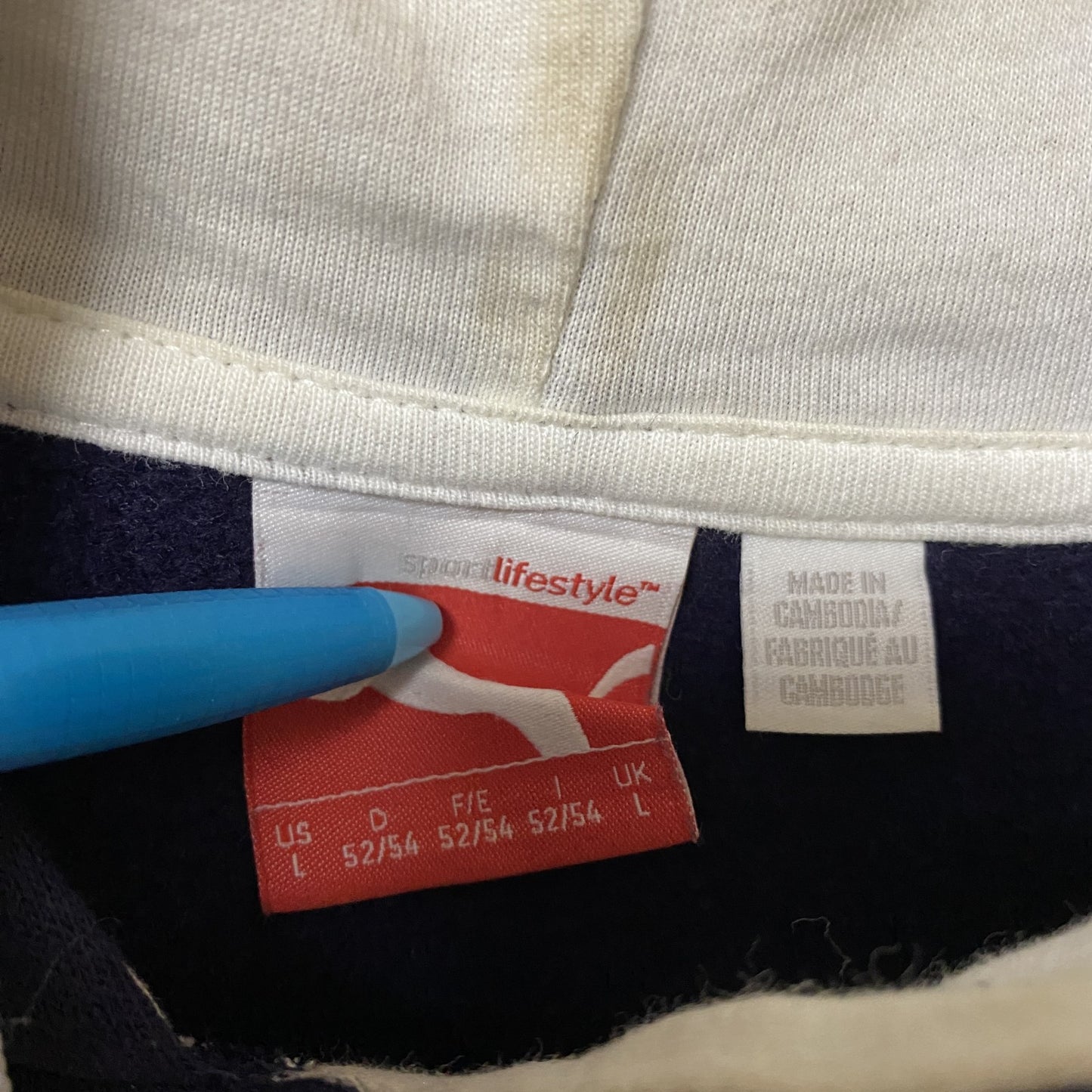 古着 used PUMA プーマ 長袖ロゴプリントパーカー スウェットフーディ ネイビー カジュアル ビッグシルエット Lサイズ