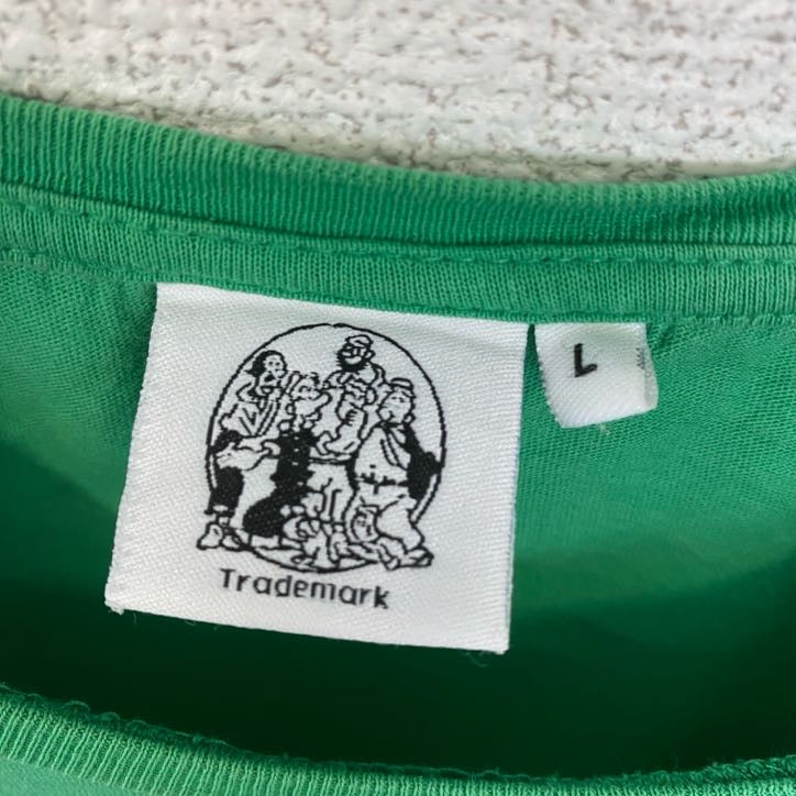 古着 used POPEYE ポパイ 半袖コミックプリントTシャツ クルーネック レトロデザイン 緑 グリーン Lサイズ
