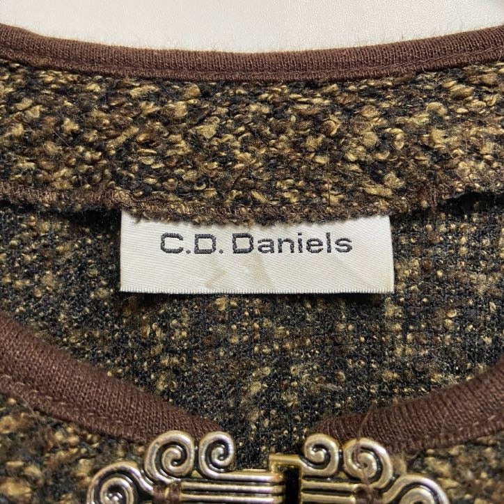 古着 used C.D.Daniels 長袖ノルディック風ニットカーディガン メタルフック 茶色 ブラウン オーバーサイズ
