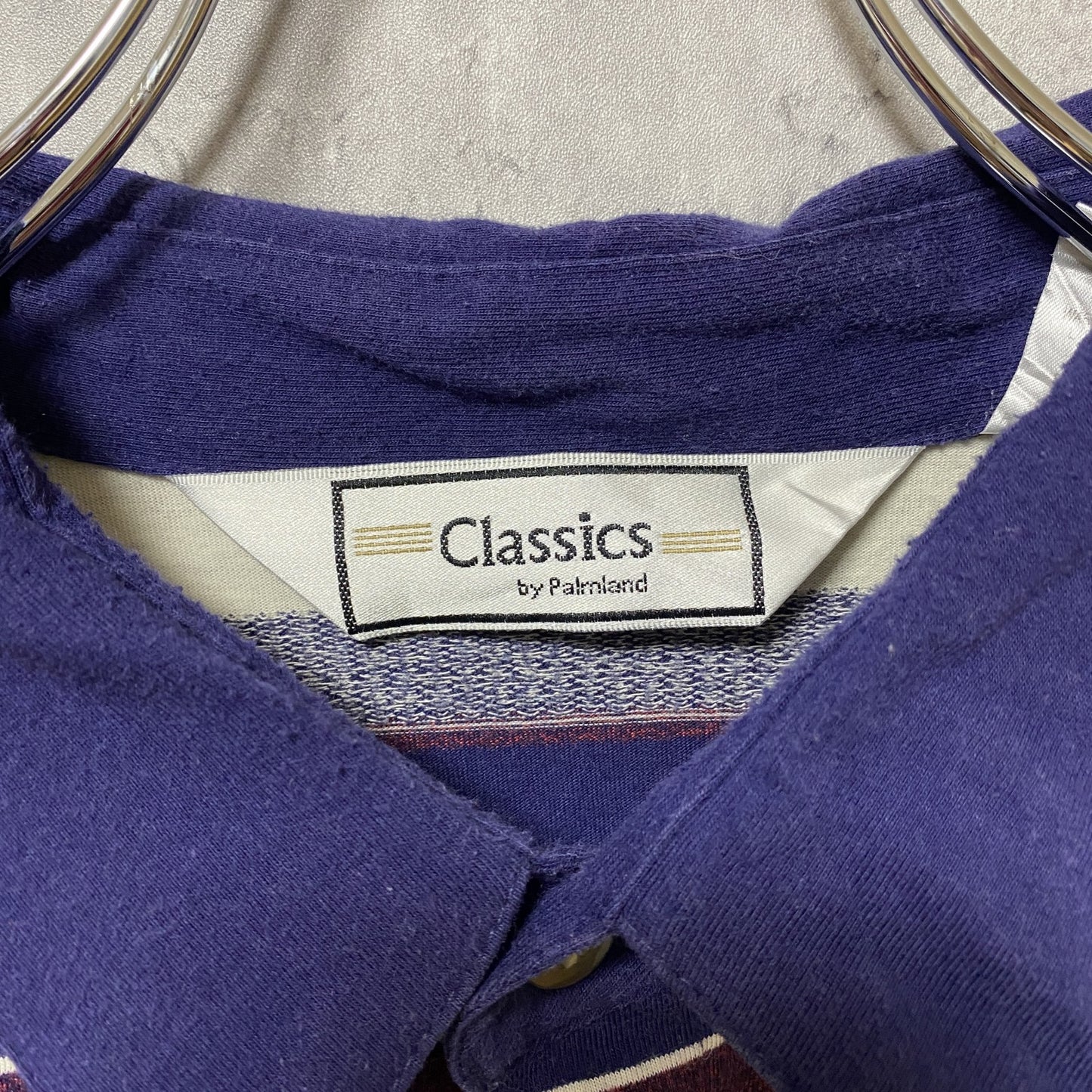 古着 used Classics 半袖総柄ポロシャツ ボーダー柄 マルチカラー ビッグシルエット オーバーサイズ 3XLサイズ