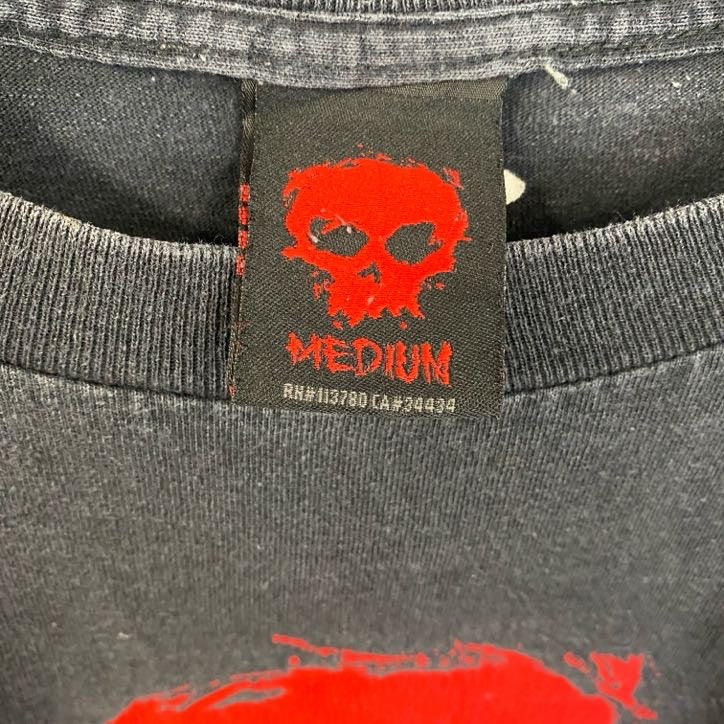 古着 used Zero Skateboard 半袖プリントTシャツ クルーネック レトロデザイン 骸骨 スケボー 黒 ブラック