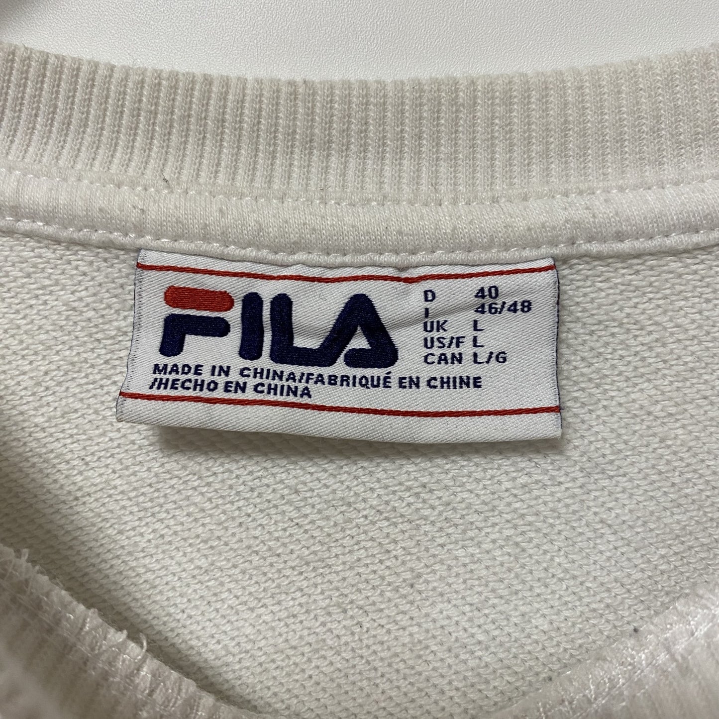 FILA フィラ スウェット/トレーナー リブライン 刺繍ロゴ ワンポイント 白 ホワイト Lサイズ