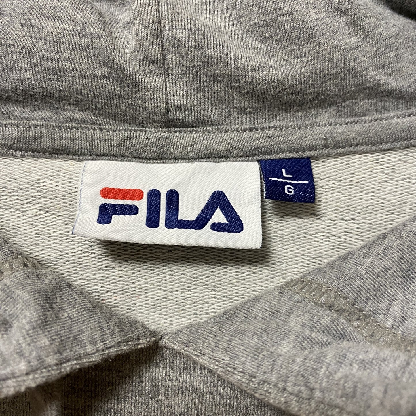 FILA フィラ スウェットパーカー/フーディー トリコロール デカロゴ スポーツミックス 灰色 グレー Lサイズ