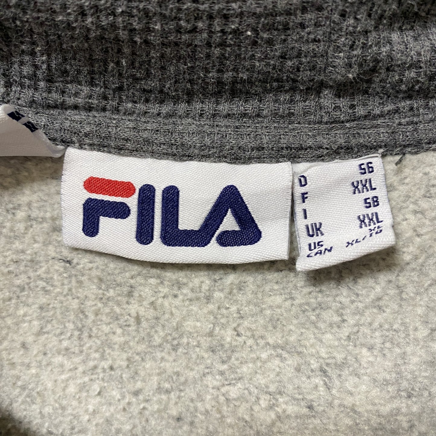 古着 used FILA フィラ 長袖フルジップワンポイント刺繡デザインパーカー スウェットフーディー グレー XXLサイズ