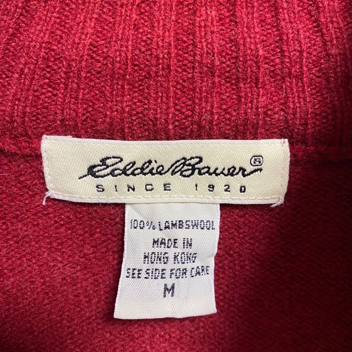 古着 used Eddie Bauer エディーバウアー 長袖ハーフジップニット セーター 赤 ノルディック柄 Sサイズ