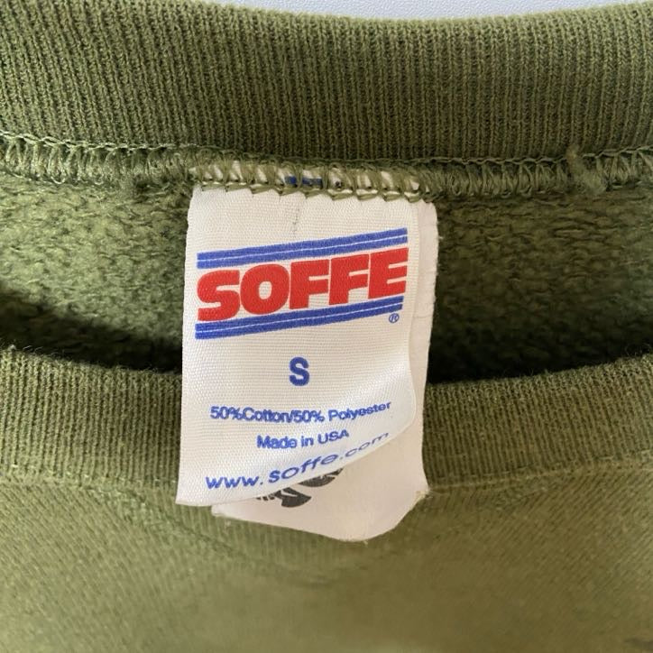 古着 used SOFFE ソフィー USA製 90s USMC 長袖ワンポイントスウェット ミリタリートレーナー カーキ Sサイズ