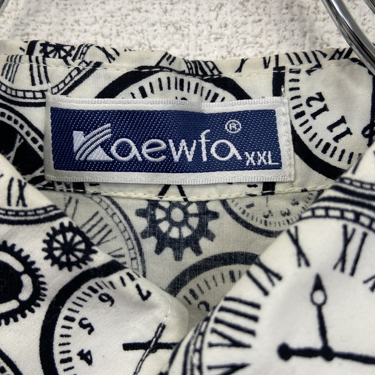 古着 used Kaewfa 半袖プリント柄シャツ 歯車 時計 カジュアル 個性的デザイン 襟付き 総柄 レトロ XXLサイズ