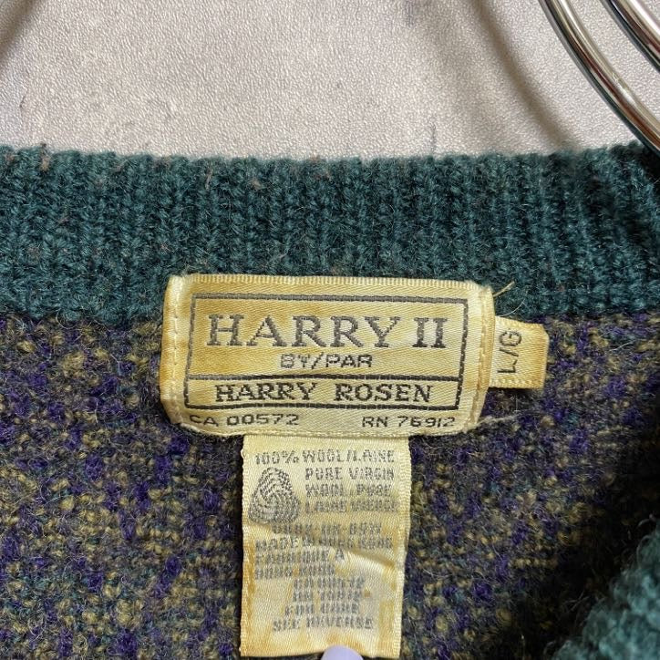 古着 used HARRY ROSEN 長袖クルーネックニット セーター ノルディック柄 総柄 レトロデザイン 秋冬服 Sサイズ
