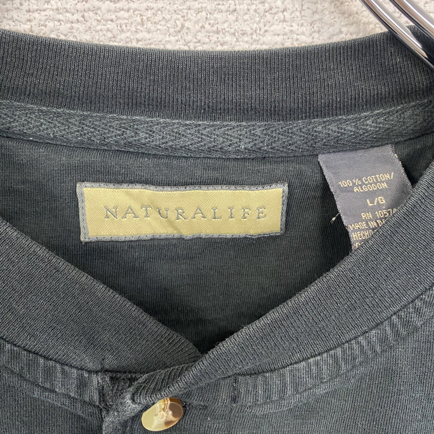 古着 used NATURALLIFE 半袖ヘンリーネックTシャツ シンプルデザイン 黒 ブラック Lサイズ
