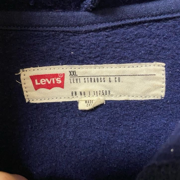 古着 used LEVI’S リーバイス 長袖プリントデザインスウェット フーディー スウェット ネイビー XXLサイズ