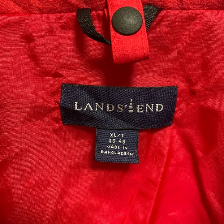 古着 used LANDS'END ランズエンド 長袖ナイロンジャケット ジップアップブルゾン 赤 内ポケット付き XLサイズ
