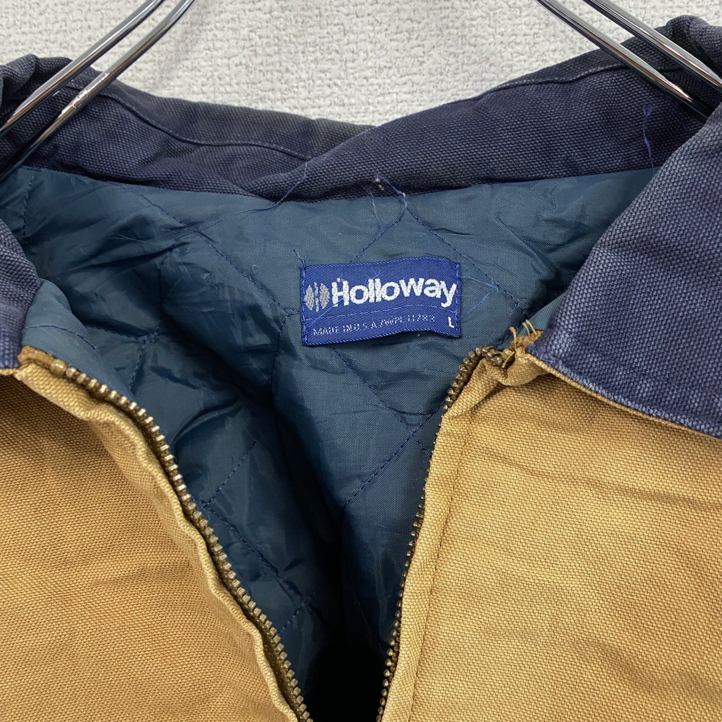 80s Holloway ホロウェイ フルジップダックジャケット 企業ロゴ ヴィンテージ キャメル Lサイズ