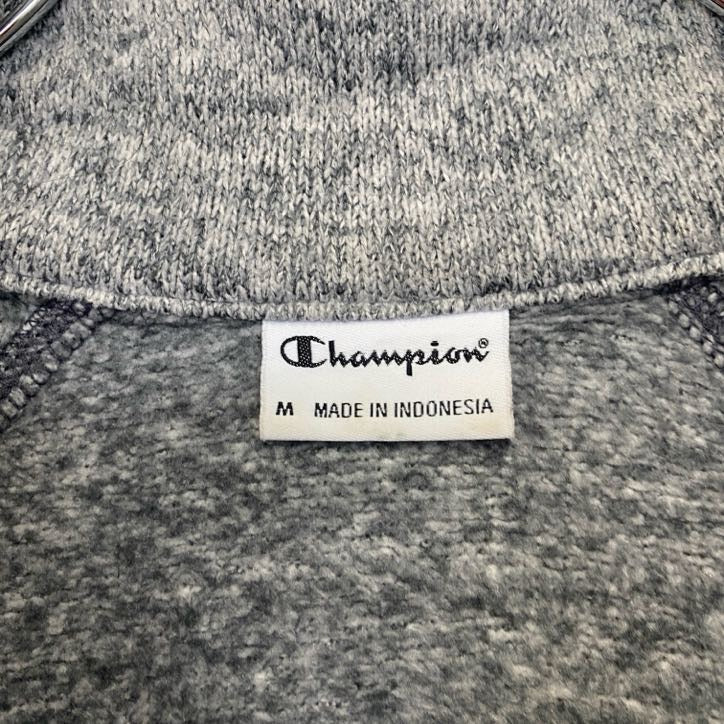 古着 used Champion チャンピオン 長袖ハーフジップスウェット ハイネックトレーナー ポイント刺繍 グレー Mサイズ
