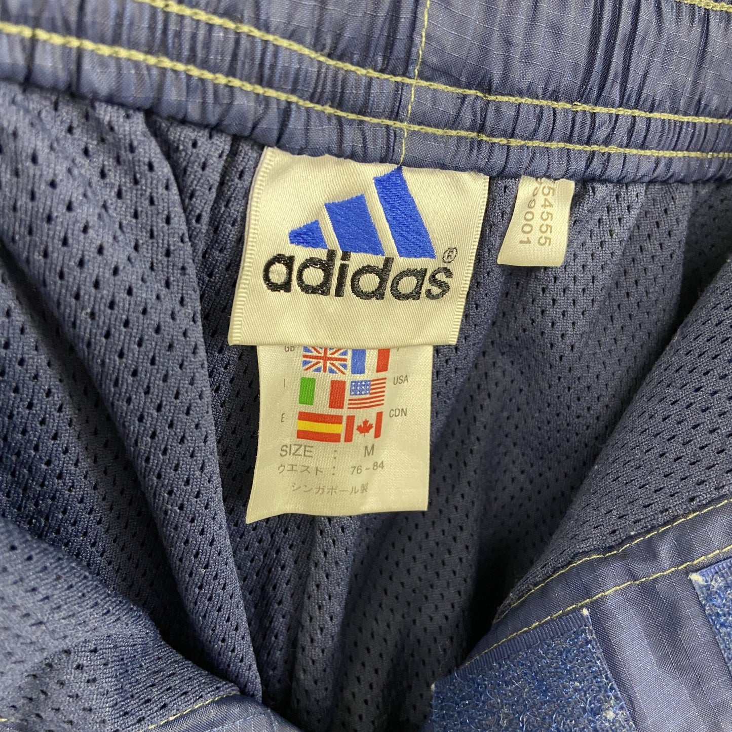 90s adidas アディダス トラックパンツ/ジャージパンツ リップストップ パフォーマンスロゴ 刺繍ロゴ 紺 ネイビー Mサイズ