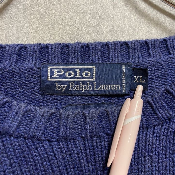 90s Polo by Ralph Lauren ラルフローレン クルーネックニットセーター ネイビー XLサイズ