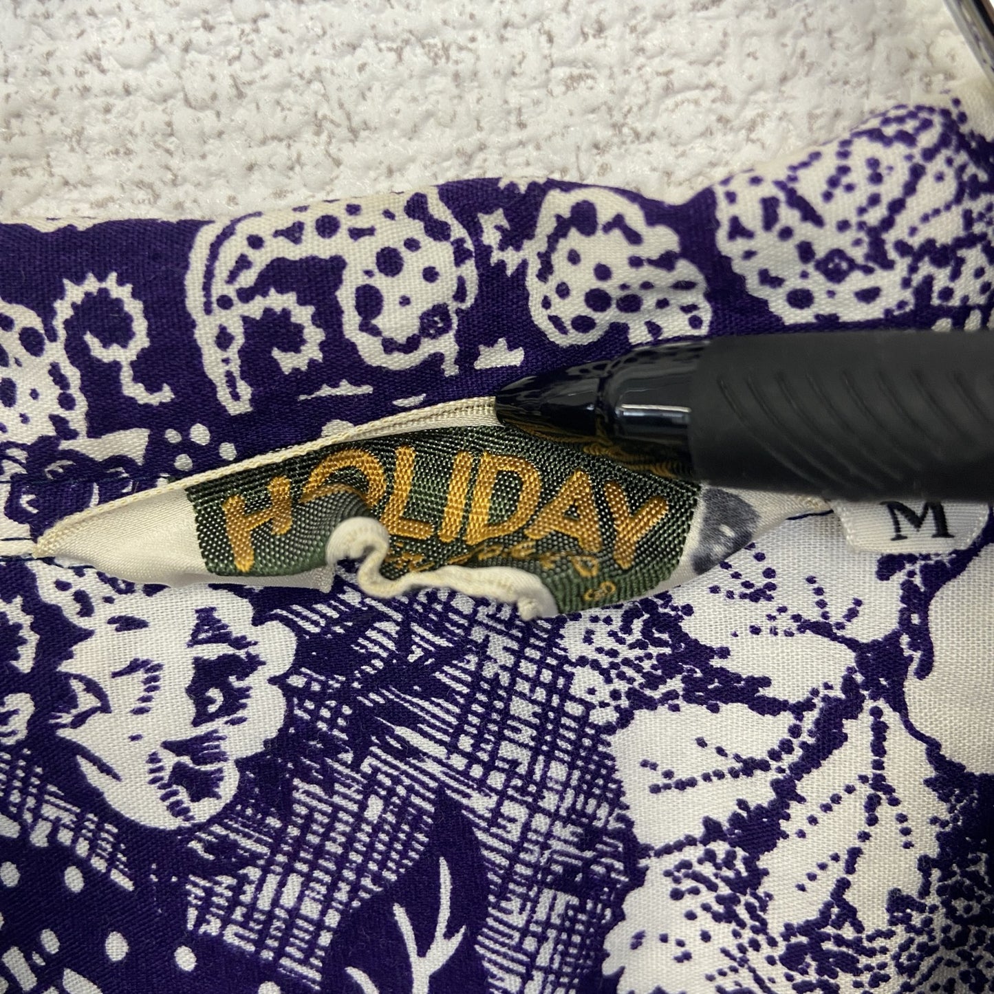 古着 used HOLIDAY 半袖プリント柄シャツ 総柄 レトロデザイン リバティ柄 胸ポケット 襟付き 個性的 Lサイズ