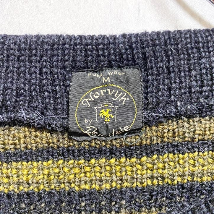 古着 used NorvykbyRendale 長袖フェアアイル柄ニット ウールセーター 黒 ブラック レトロ 秋冬服 Mサイズ