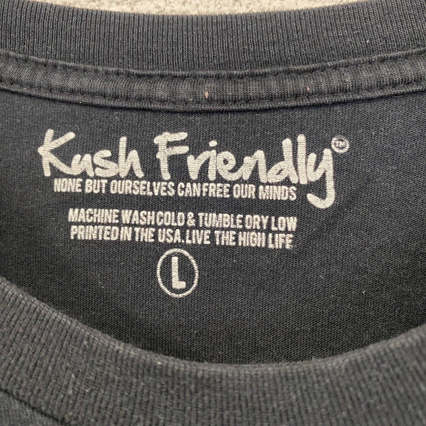古着 used Kush Friendly 半袖デザインTシャツ DOPE SOCIETY クルーネック 黒 ブラック Lサイズ