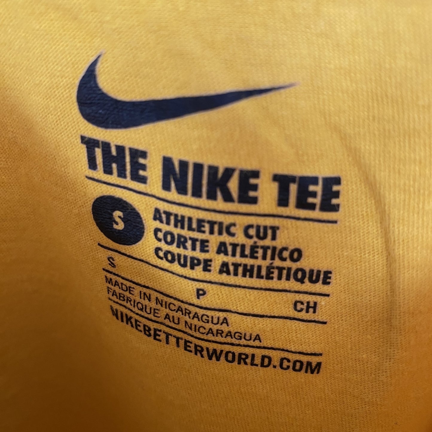 古着 used THE NIKE TEE ナイキ 長袖クルーネックプリントTシャツ ロンT UCO BRONCHOS 黄色