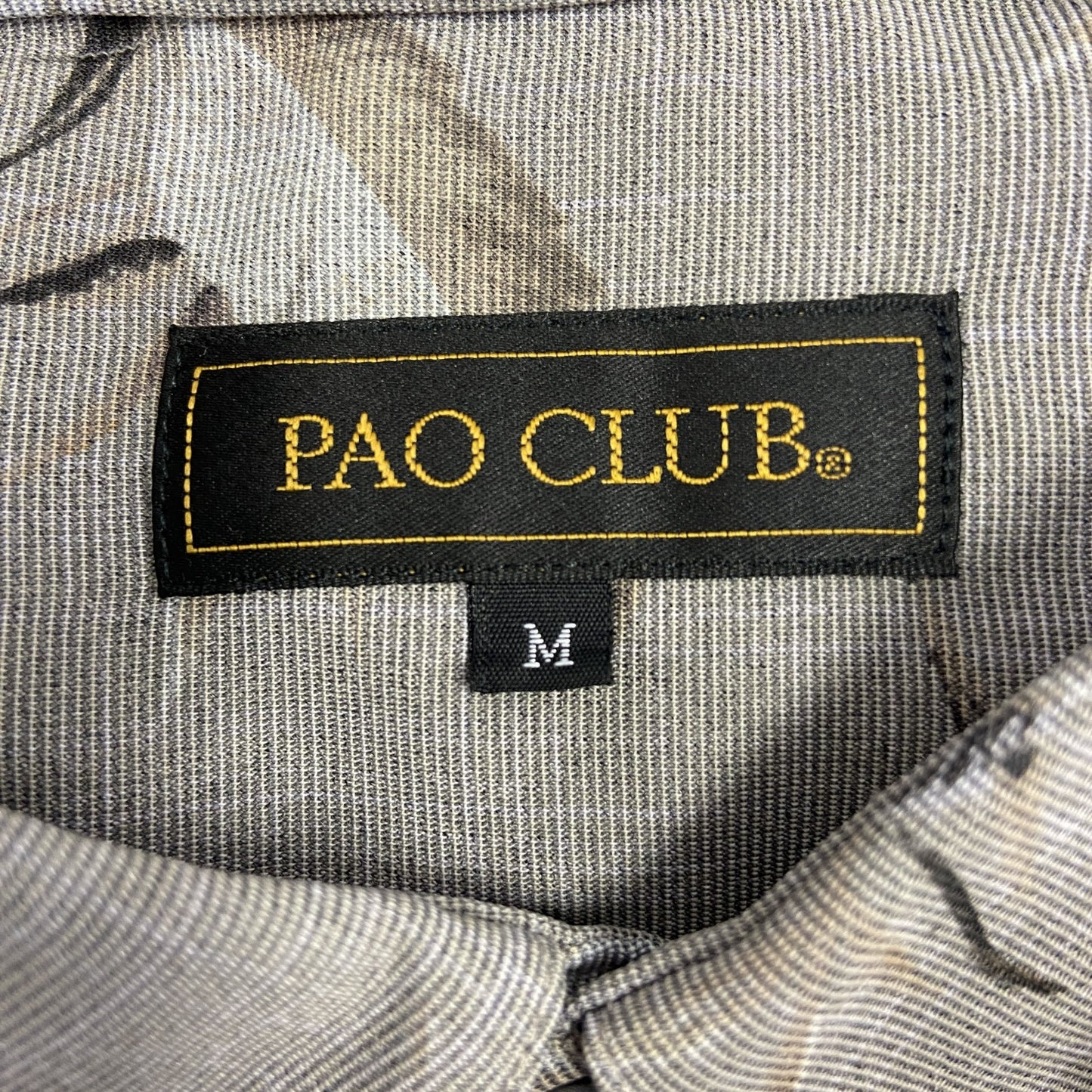 古着 used PAO CLUB パオ クラブ 長袖プリント柄シャツ 羽 総柄 レトロ カジュアルデザイン グレー Mサイズ
