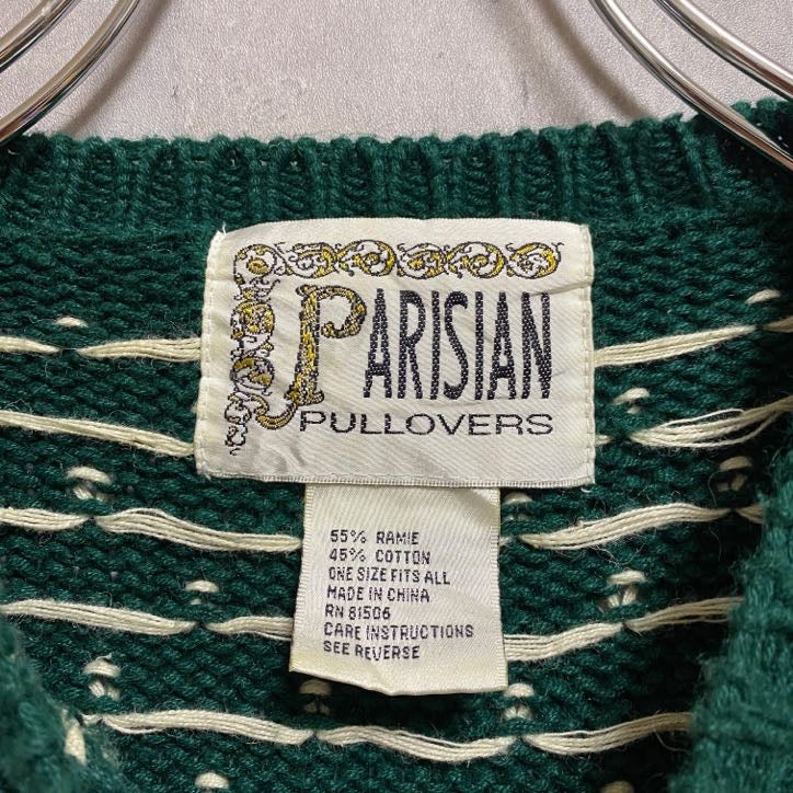 古着 used ~90s PARISIAN 長袖ノルディック柄ニット セーター トナカイ 緑 グリーン オーバーサイズ XLサイズ