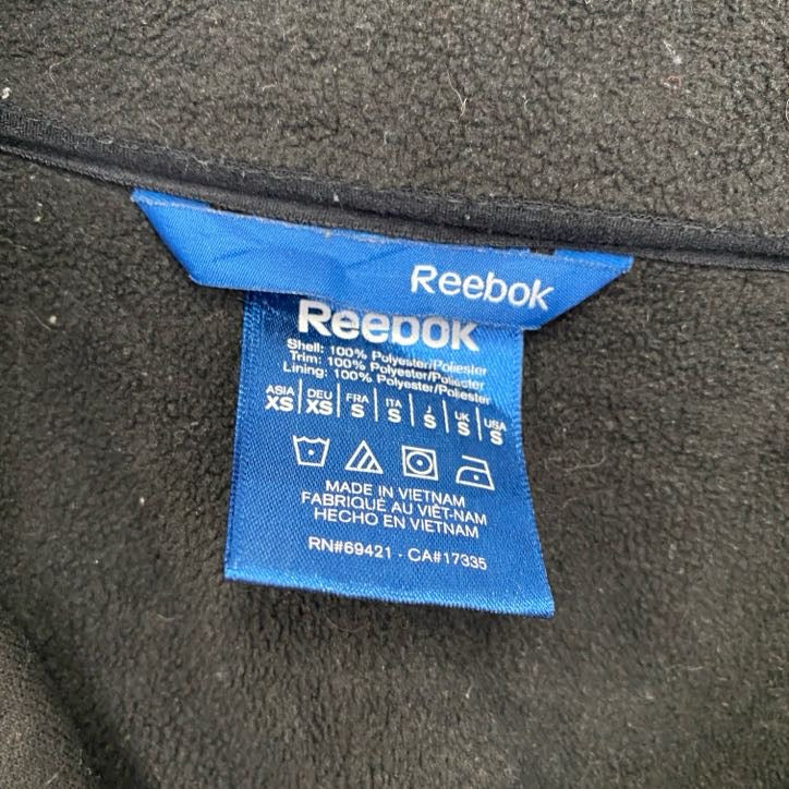 古着 used Reebok リーボック 長袖異素材切り替えフリースジャケット ハイネックアウター ロゴプリント 黒 ブラック