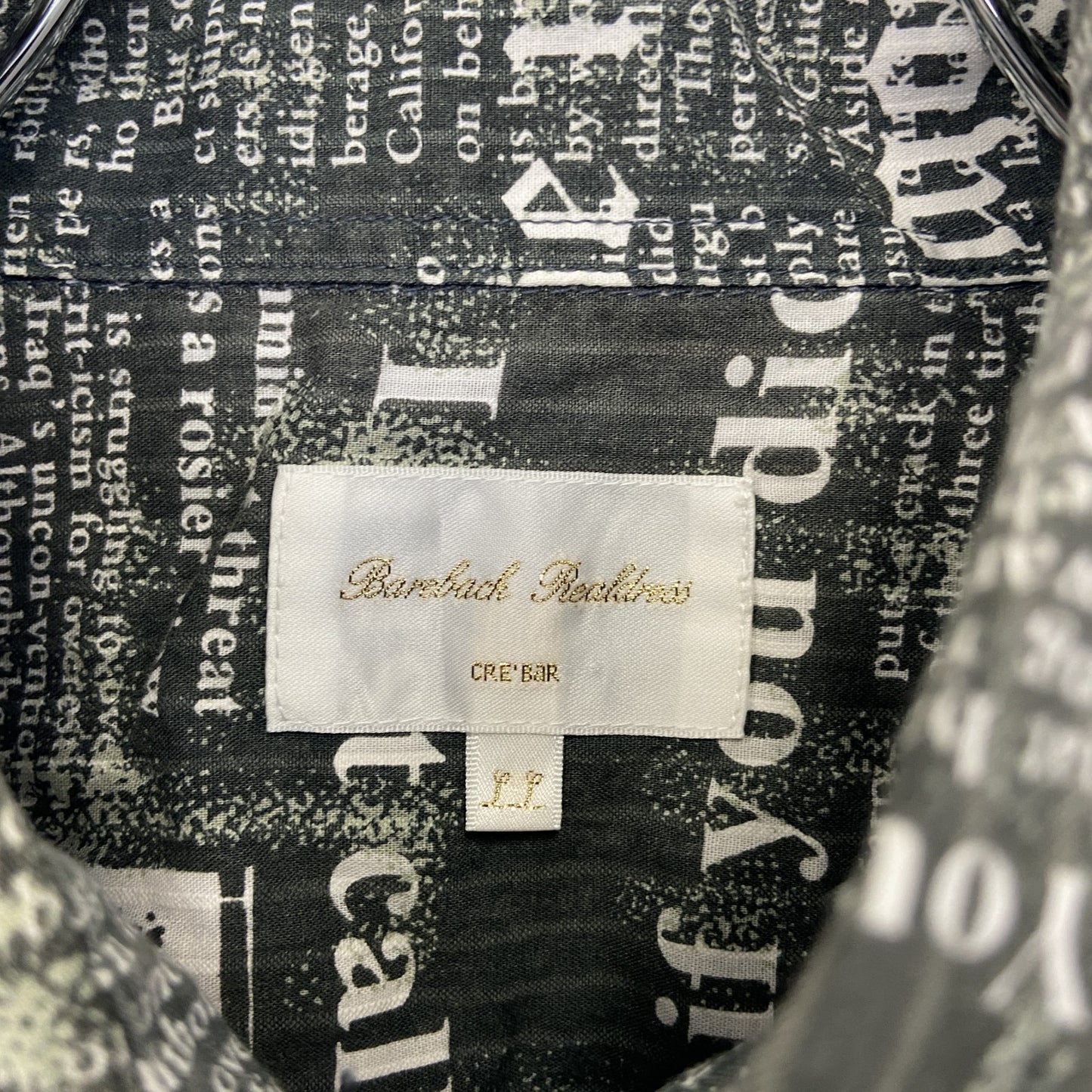 古着 used 半袖プリント柄シャツ 総柄 英字新聞 ニュースペーパー ストリート 胸ポケット 黒 ブラック XLサイズ
