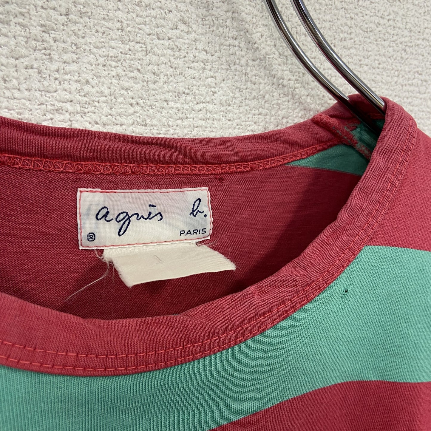 agnes b アニエスベー 長袖Tシャツ/ロンT ボーダー柄 バイカラー 赤 レッド 緑 グリーン