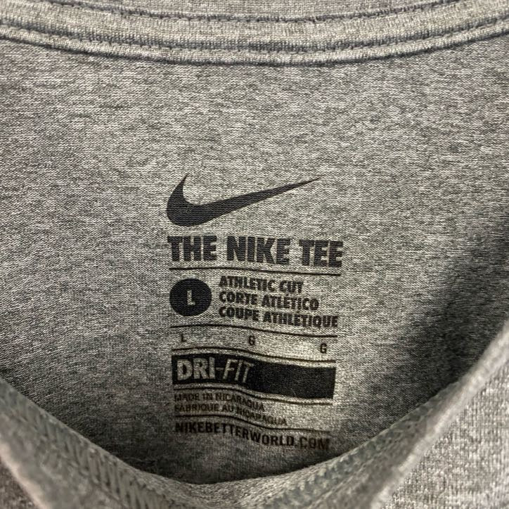 古着 used NIKE ナイキ 半袖プリントTシャツ バスケ クルーネック レトロデザイン スウッシュロゴ グレー Lサイズ