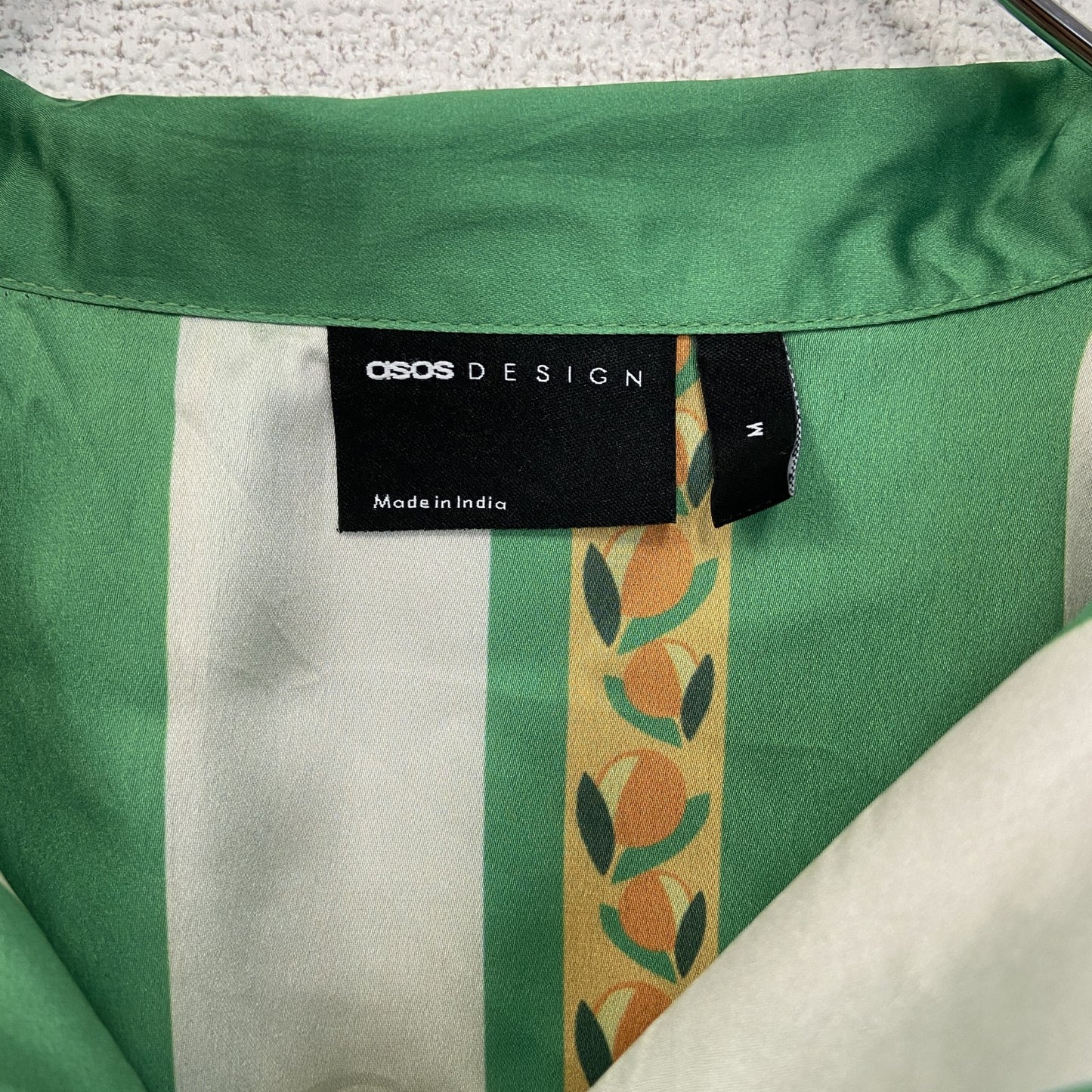 古着 used CISOS DESIGN 半袖プリント総柄シャツ レトロデザイン 胸ポケット 緑 白 バイカラー Mサイズ