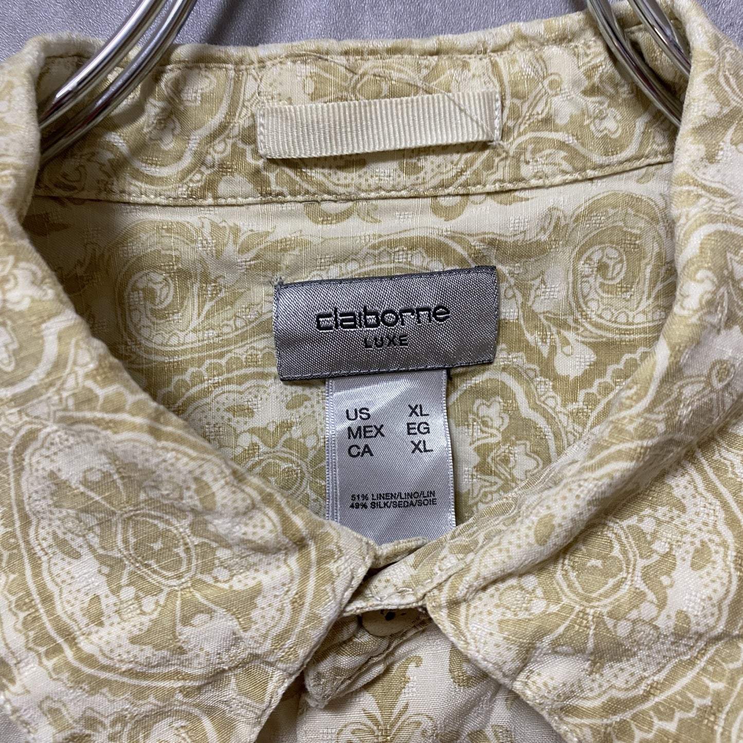 古着 used Claiborne LUXE 半袖総柄シャツ ベージュ ビッグシルエット オーバーサイズ ヴィンテージ XLサイズ