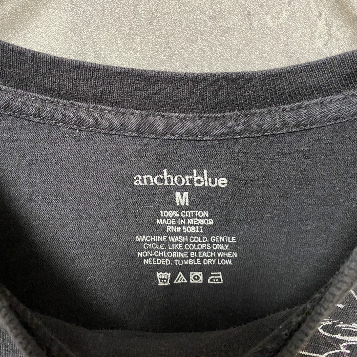 古着 used anchorblue 半袖クルーネックプリントTシャツ y2k バックプリント レトロデザイン 黒 Mサイズ