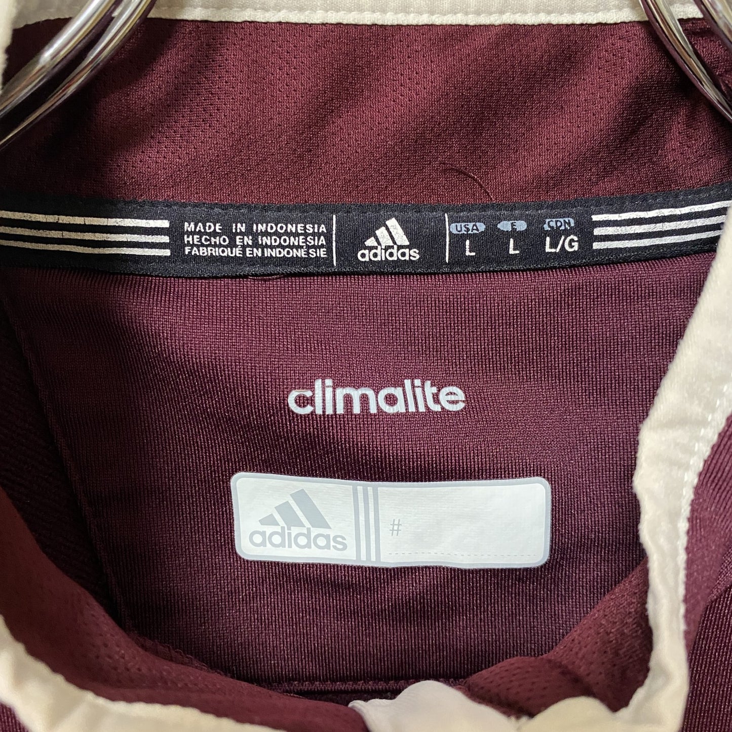 古着 used adidas アディダス 半袖ハーフジップトラックジャケット ジャージ ワインレッド 刺繍 Lサイズ
