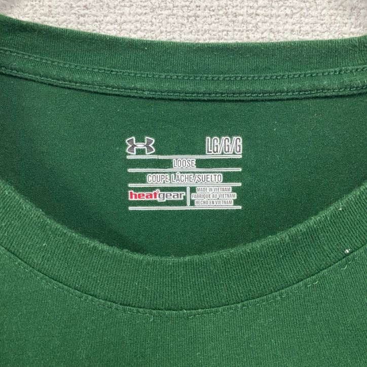 古着 used UNDER ARMOUR アンダーアーマー 半袖プリントTシャツ NCAA アメフト クルーネック 緑 Lサイズ