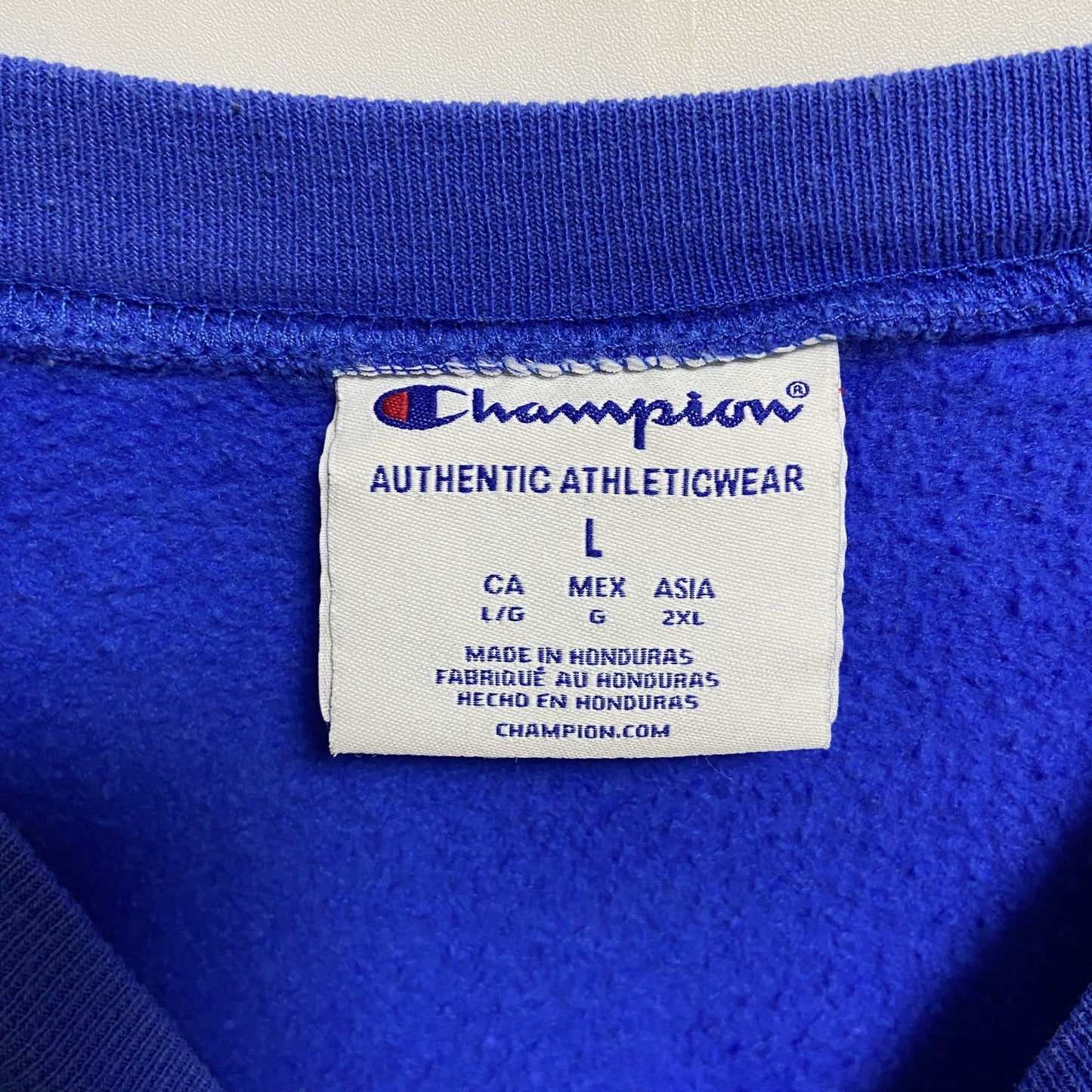 古着 used Champion チャンピオン 長袖ロゴプリントスウェット トレーナー 青 ブルー Lサイズ