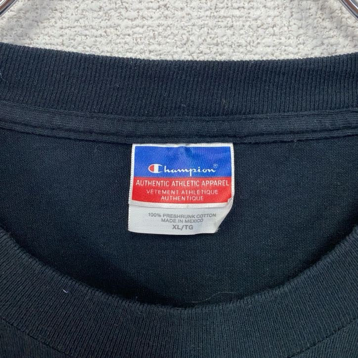古着 used champion チャンピオン 半袖プリントTシャツ バックプリント レトロデザイン ブラック 黒 XLサイズ