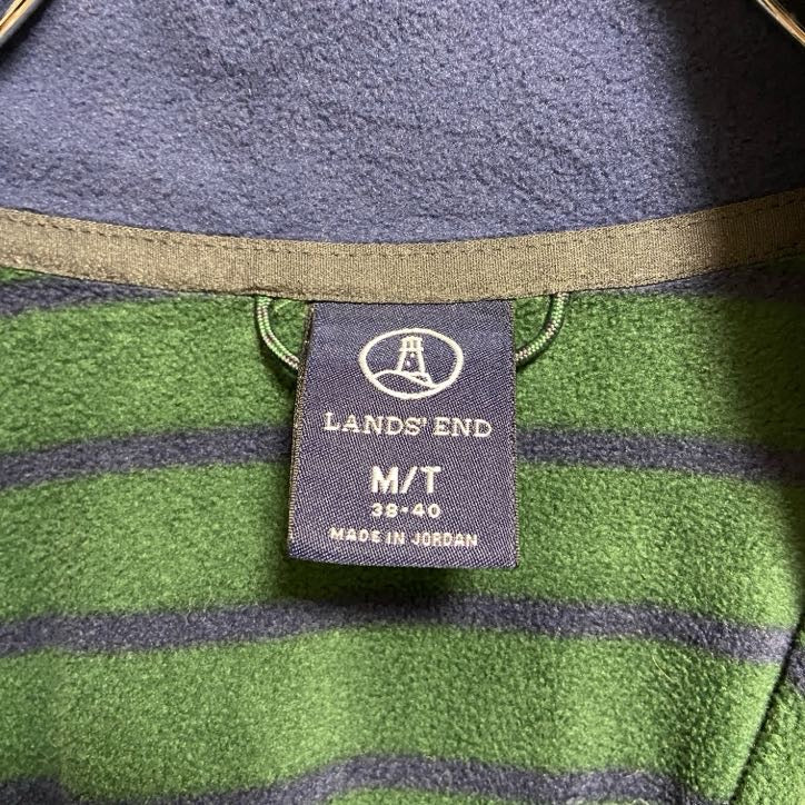 古着 used LANDSEND ランズエンド 長袖ボーダー柄フリースジャケット ハーフジップ 緑 グリーン Mサイズ