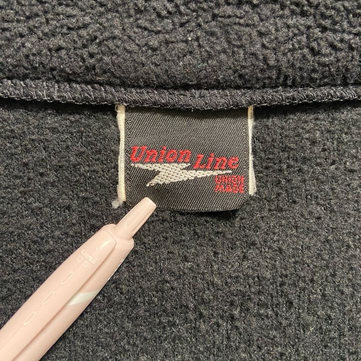 古着 used UnionLine 長袖フリースジャケット ハーフジップ ワンポイント刺繡 黒 ブラック ヴィンテージ XLサイズ
