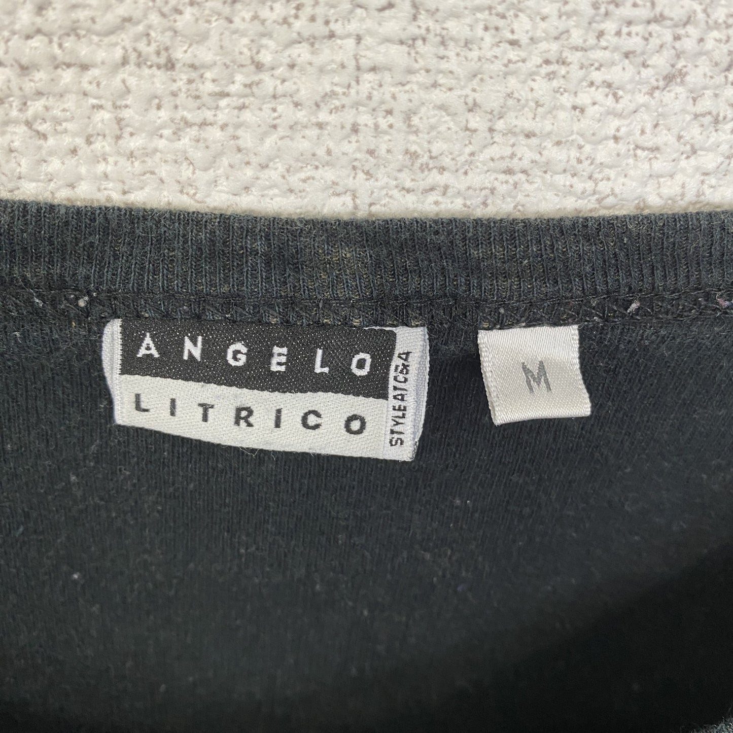 古着 used ANGELOLITRICO 半袖プリントTシャツ 加工染め レトロデザイン クルーネック 黒 ブラック Mサイズ