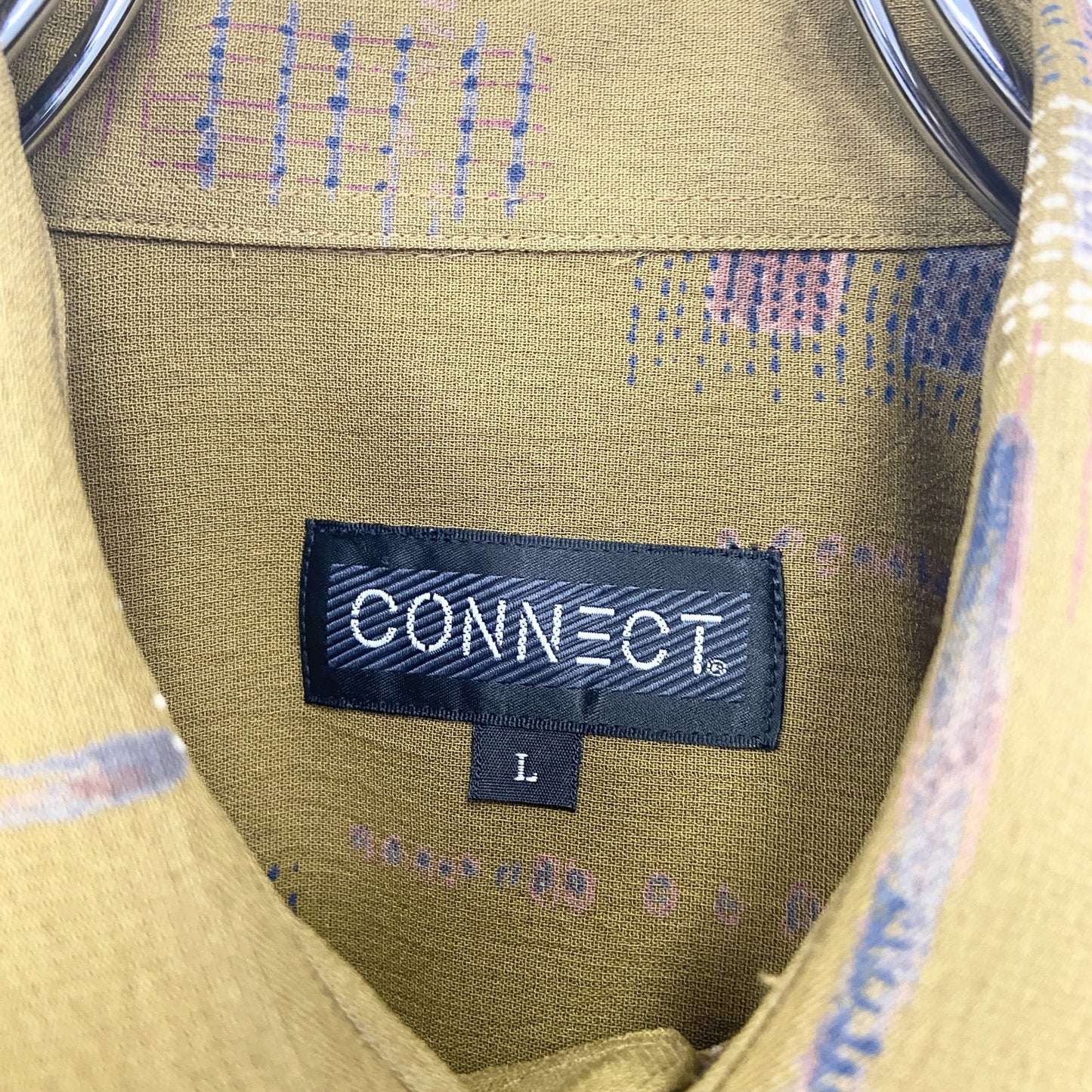 古着 used CONNECT コネクト 半袖総柄シャツ ペイズリー イエロー 黄金色 レトロデザイン Lサイズ